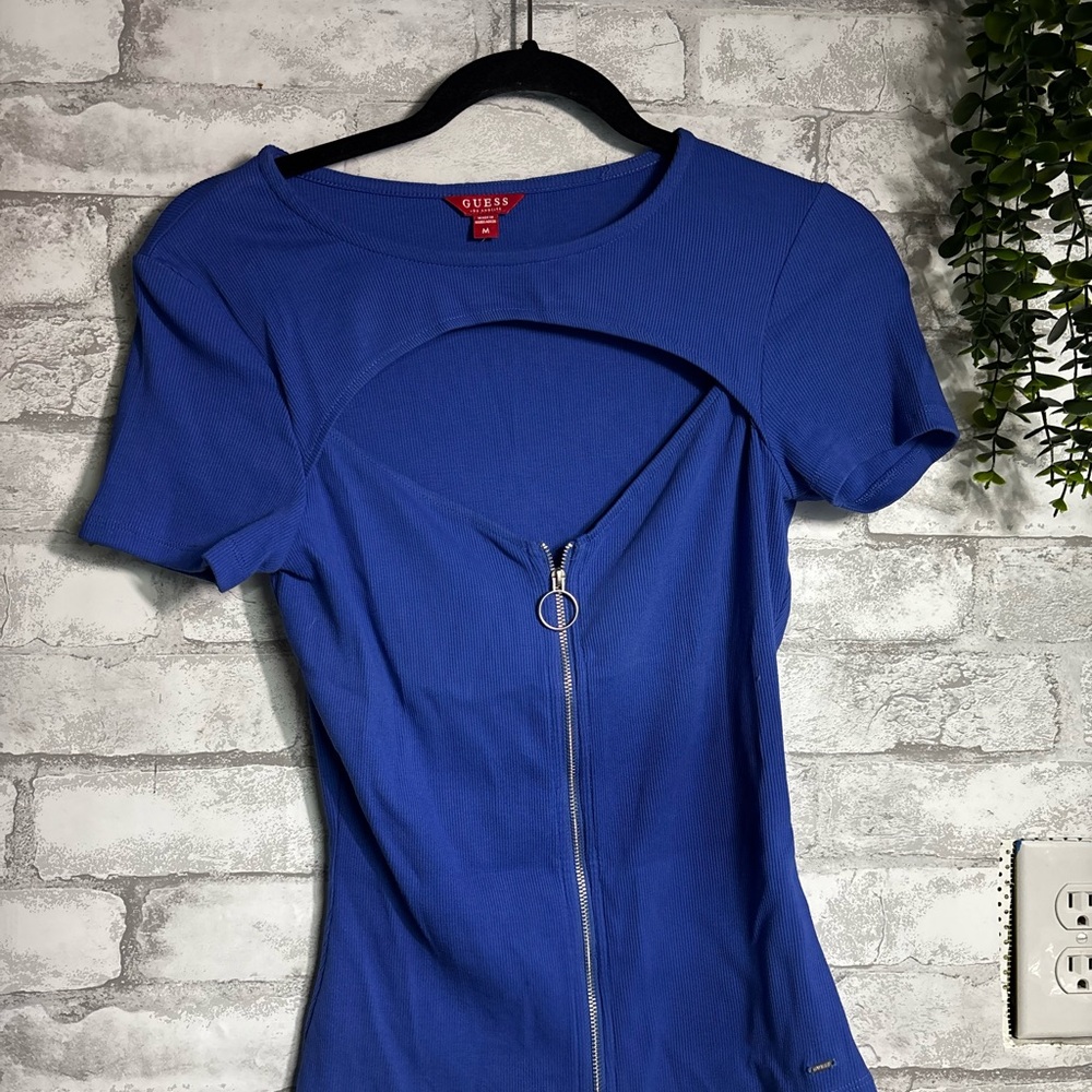 2 for 1 GUESS Royal Blue and White Tops Cutout/Zipper Last Chance